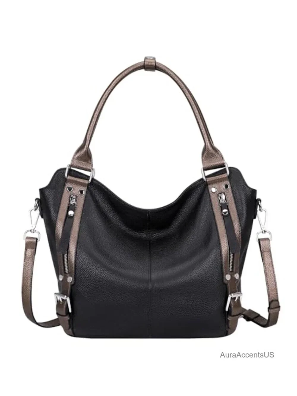 Genuine Leather Large Hobo Bag Multi Pockets Shoulder Purse